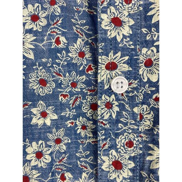Thread & Cloth Men's M Blue White Red Floral Short Sleeve Button Up Shirt - Picture 3 of 7